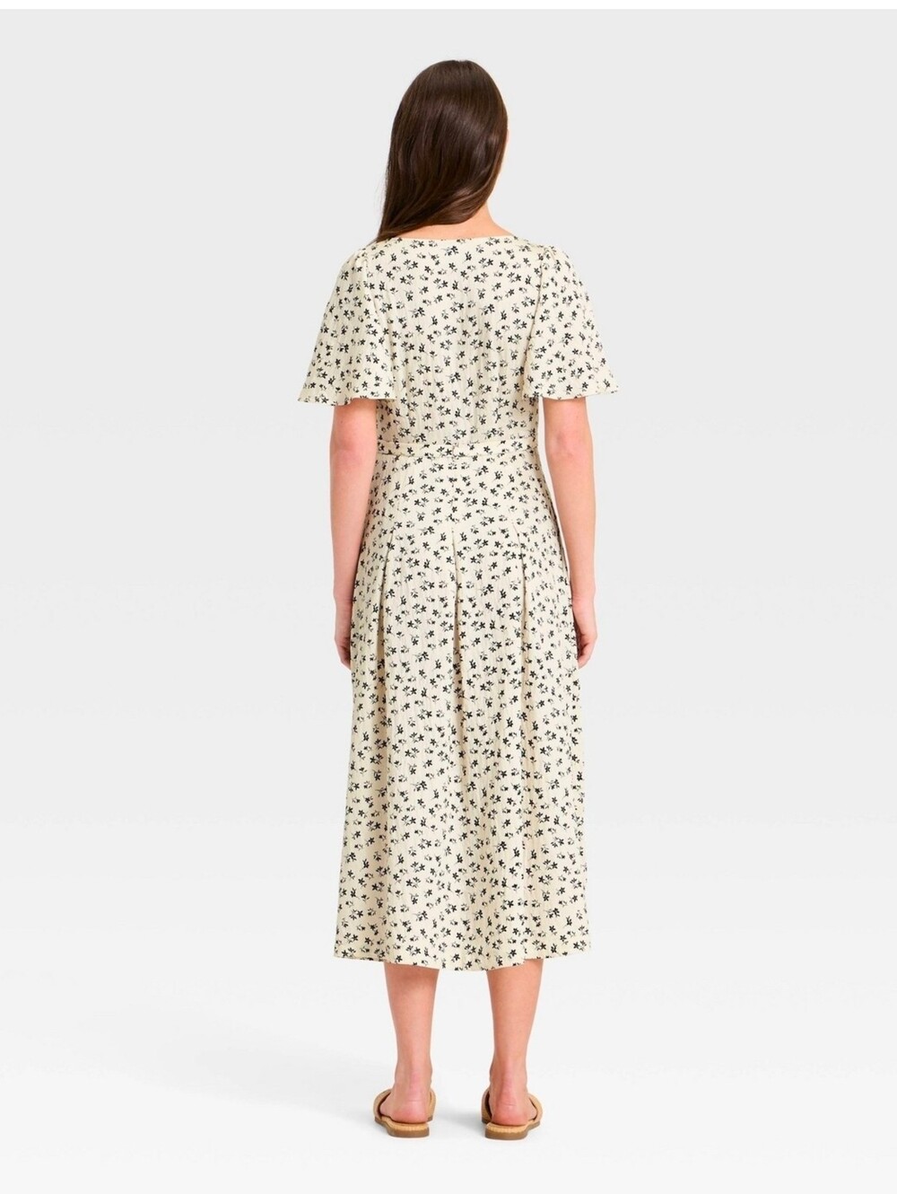 Womens Flutter Sleeve Belted Midi Dress - Picture 2 of 3
